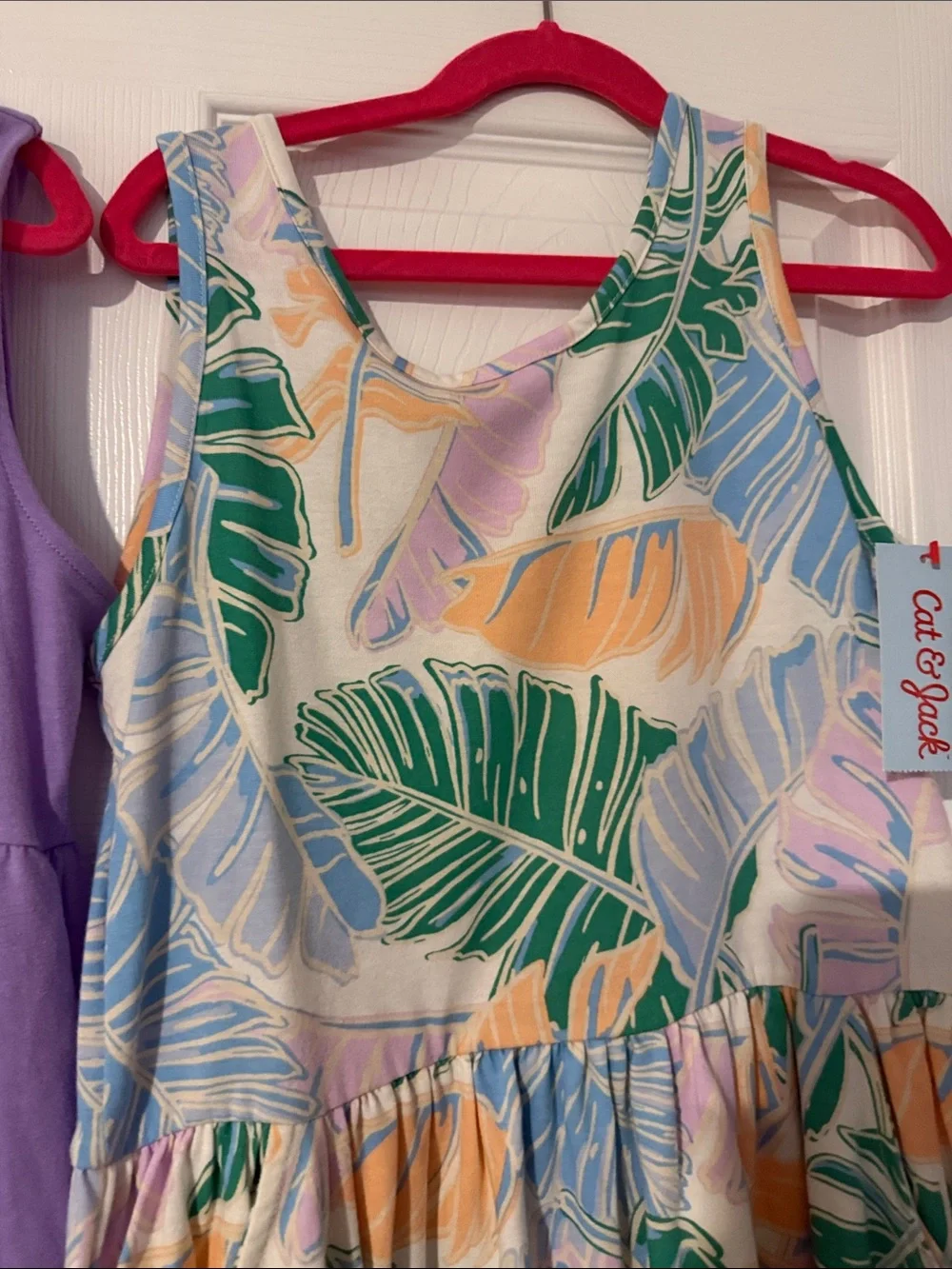 Girls Lavender Tiered Tank Dress & Tropical print dress